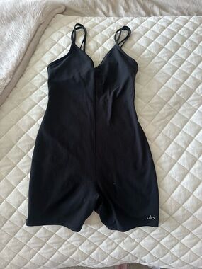 ALO Yoga Black Camisole Romper with Thin Straps